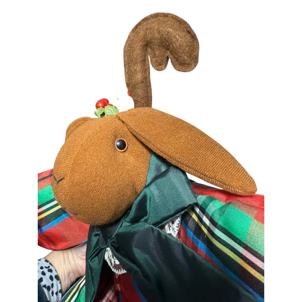 Vintage 90s Christmas‎ Reindeer Plush Stuffed Animal Tartan Plaid Sitter Nylon